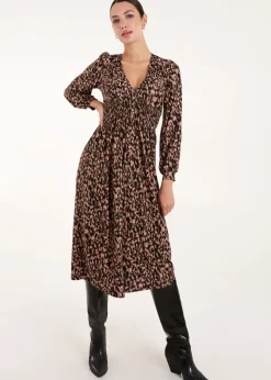 Blue Vanilla Brown Button Front Midi Dress