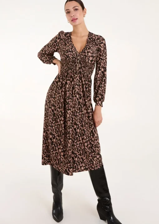 Blue Vanilla Brown Button Front Midi Dress