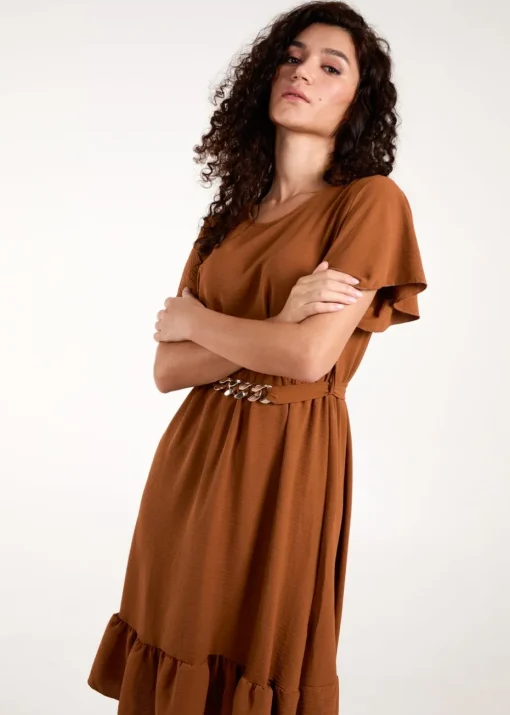 Blue Vanilla Brown Chain Belt Dress