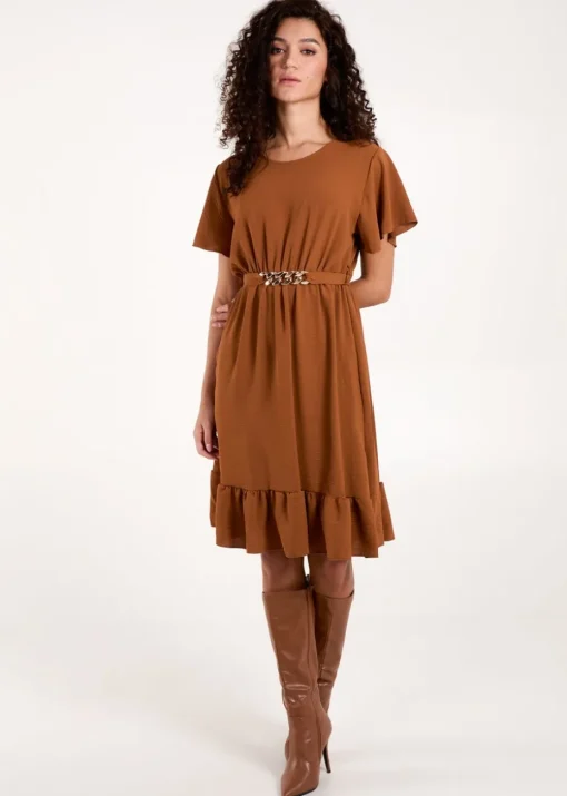 Blue Vanilla Brown Chain Belt Dress