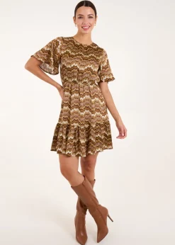 Blue Vanilla Brown Crew Neck Mini Dress