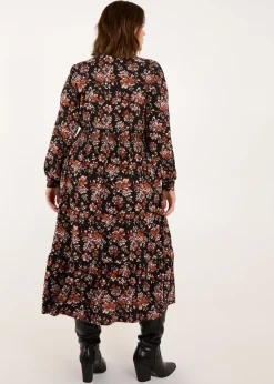 Blue Vanilla Brown Curve Shirred Waist Midi Shirt Dress