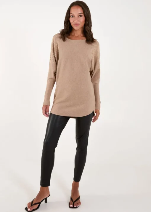 Blue Vanilla Brown Embellished Shoulder Jumper