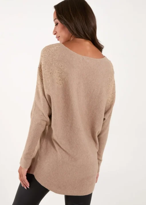 Blue Vanilla Brown Embellished Shoulder Jumper