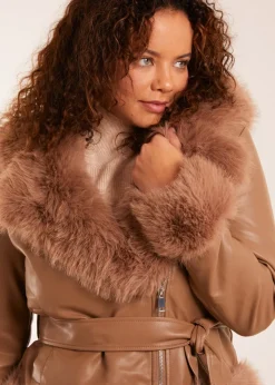 Blue Vanilla Brown Faux Fur Cropped Leather Look Jacket