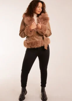 Blue Vanilla Brown Faux Fur Cropped Leather Look Jacket