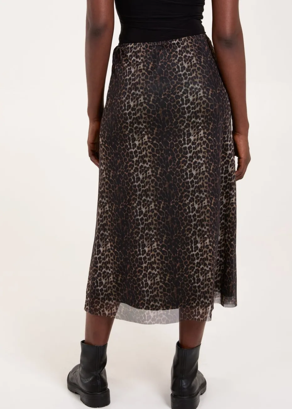 Blue Vanilla Brown Leopard Mesh Midi Skirt