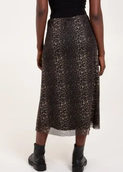 Blue Vanilla Brown Leopard Mesh Midi Skirt
