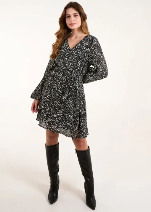 Blue Vanilla Brown Pleated Mini Dress With Belt