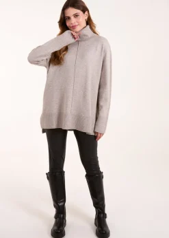 Blue Vanilla Brown Roll Neck Jumper With Front Seam Detail