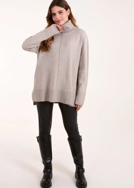 Blue Vanilla Brown Roll Neck Jumper With Front Seam Detail