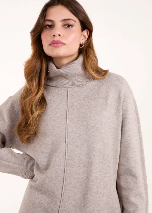 Blue Vanilla Brown Roll Neck Jumper With Front Seam Detail