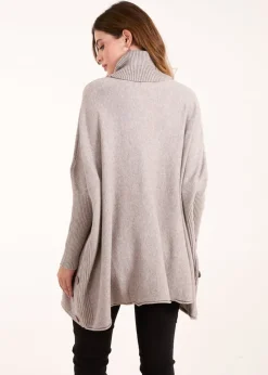 Blue Vanilla Brown Roll Neck Button Mini Pocket Jumper