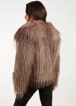 Blue Vanilla Brown Toggle Detail Faux Fur Coat