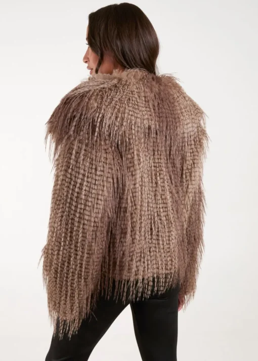 Blue Vanilla Brown Toggle Detail Faux Fur Coat