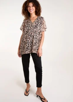 Blue Vanilla Brown V Neck Animal Tunic Top