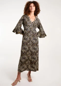 Blue Vanilla Brown V Neck Shell Midi Dress