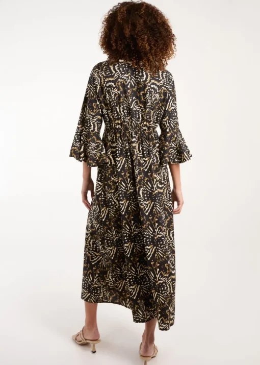 Blue Vanilla Brown V Neck Shell Midi Dress