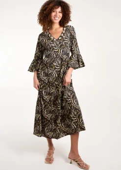 Blue Vanilla Brown V Neck Shell Midi Dress