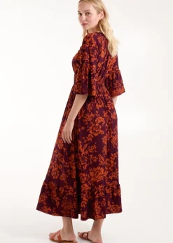 Blue Vanilla Burgundy Elasticated Neck Shirred Waist Midi Dress