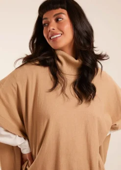 Blue Vanilla Camel High Neck Poncho
