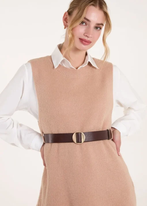 Blue Vanilla Camel Ribbed Knit Vest Blouse