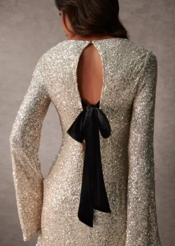 Blue Vanilla Champagne Luxe Bow Back Sequin Shift Dress
