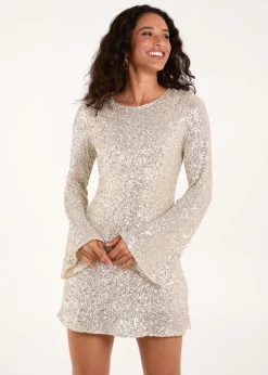 Blue Vanilla Champagne Luxe Bow Back Sequin Shift Dress