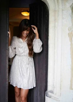 Blue Vanilla Champagne Sequin Shirt Dress