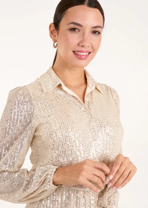 Blue Vanilla Champagne Sequin Shirt Dress