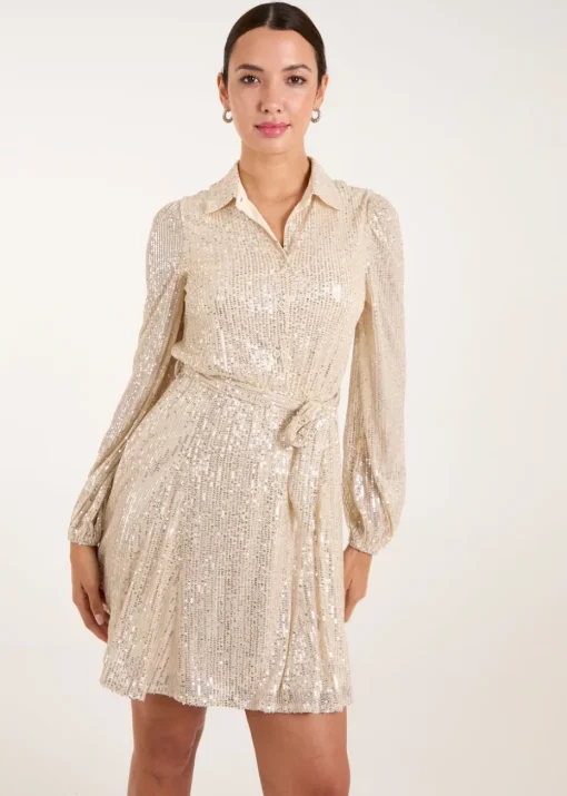 Blue Vanilla Champagne Sequin Shirt Dress