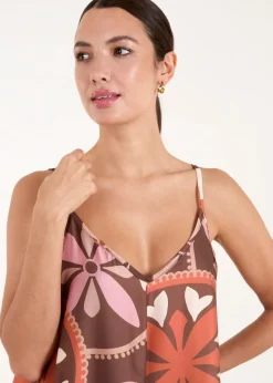 Blue Vanilla Chocolate Abstract Printed Cami V Neck Maxi Dress