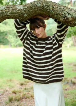 Blue Vanilla Chocolate Soft Knit Round Neck Stripe Jumper
