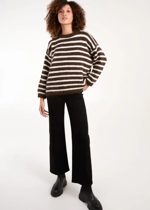 Blue Vanilla Chocolate Soft Knit Round Neck Stripe Jumper
