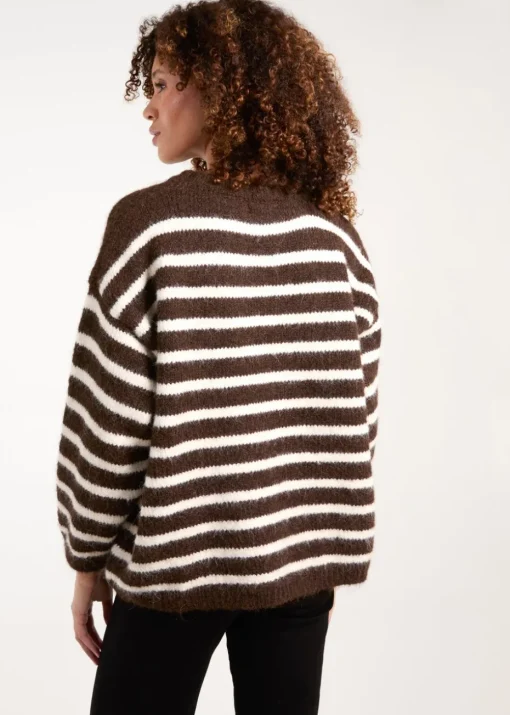 Blue Vanilla Chocolate Soft Knit Round Neck Stripe Jumper