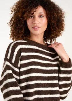 Blue Vanilla Chocolate Soft Knit Round Neck Stripe Jumper