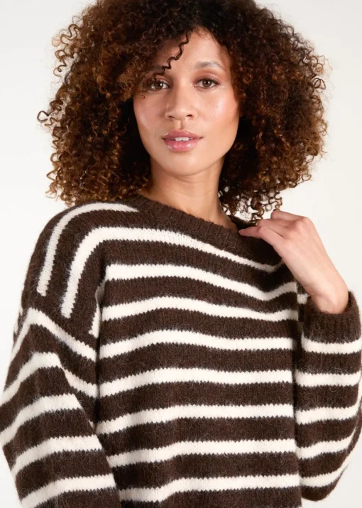 Blue Vanilla Chocolate Soft Knit Round Neck Stripe Jumper