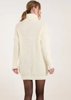 Blue Vanilla Cream Cable Knit Roll Neck Jumper Dress