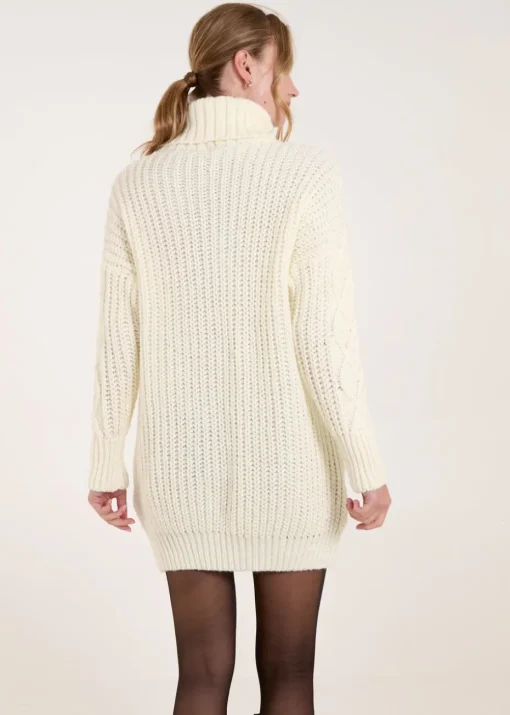 Blue Vanilla Cream Cable Knit Roll Neck Jumper Dress