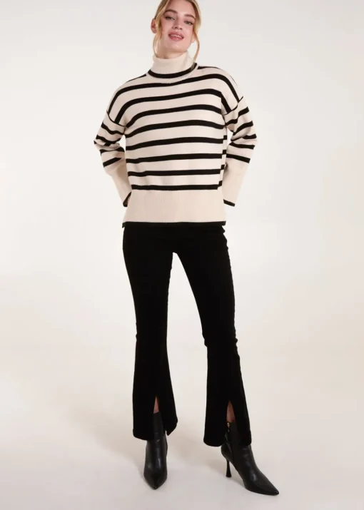 Blue Vanilla Cream Wide Stripe Roll Neck Jumper