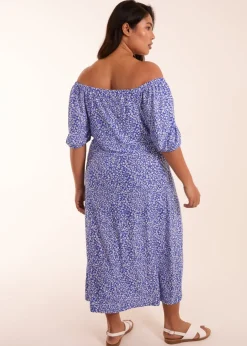 Blue Vanilla Curve Blue  Milkmaid Stretch Crepe Midi Dress