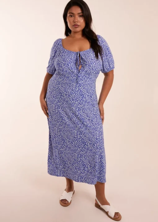 Blue Vanilla Curve Blue  Milkmaid Stretch Crepe Midi Dress