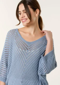 Blue Vanilla Denim Crochet V Neck Jumper