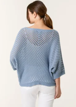 Blue Vanilla Denim Crochet V Neck Jumper