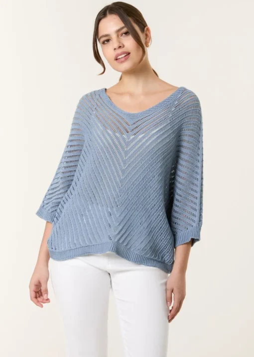 Blue Vanilla Denim Crochet V Neck Jumper