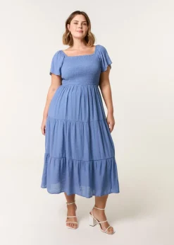 Blue Vanilla Denim Curve Flutter Sleeve Midi Dress