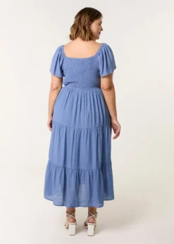 Blue Vanilla Denim Curve Flutter Sleeve Midi Dress