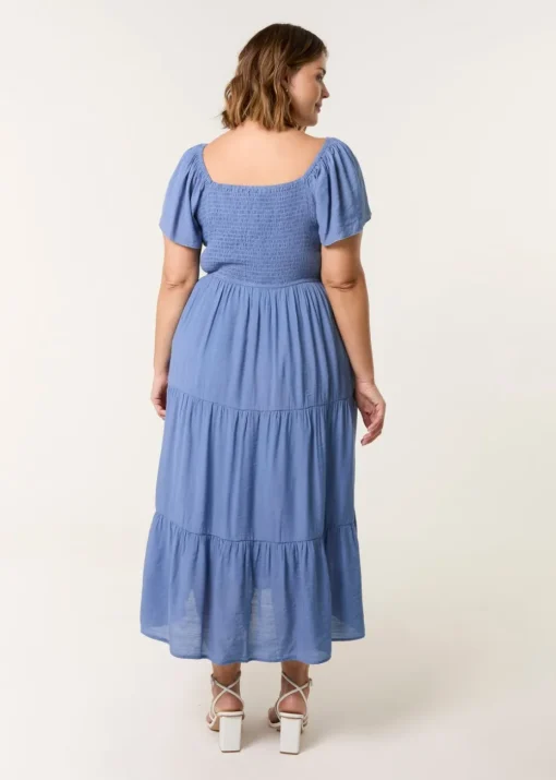 Blue Vanilla Denim Curve Flutter Sleeve Midi Dress