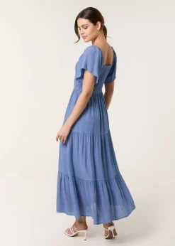 Blue Vanilla Denim Flutter Sleeve Maxi Dress