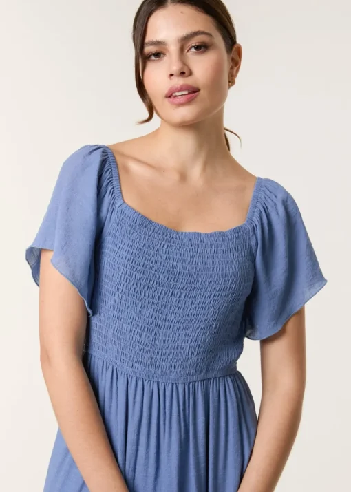 Blue Vanilla Denim Flutter Sleeve Maxi Dress